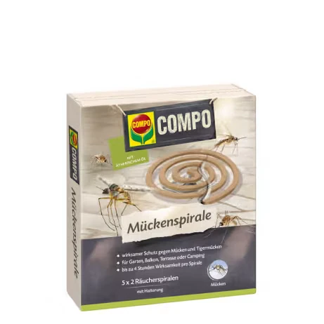 Confezione di spirali antizanzare COMPO, 5 × 2 spirali fumiganti con supporto